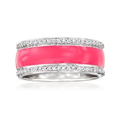 Ross-Simons - .30 ct. t. w. Diamond and Pink Enamel Ring in Sterling Silver. Size 6. When this flair-filled ring is a part of your collection, a more glamorous stack is always well within reach! A stripe of hot pink enamel is illuminated by glittery .30 ct. t. w. round diamond borders as it splashes the sterling silver band. 1/4" wide. Pink enamel and diamond ring. Diamond birthstones are the perfect gift for April birthdays. Jewelry Presentation, Diamond Birthstone, Jewelry Rings Diamond, Pink Enamel, Enamel Ring, Vintage Stuff, Ring Diamond, Sterling Silver Bands, Diamond Stone