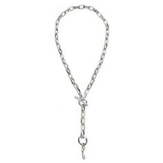 Convertible Chainlink Lariat - Silver | BIKO | Wolf & Badger Elegant Silver Toggle Necklace With Cable Chain, Timeless Lariat Chain Necklace With Adjustable Chain, Silver Lariat With Chunky Chain, Silver Lariat Jewelry With Chunky Chain, Timeless Adjustable Lariat Chain Necklace, Silver Toggle Necklace With Chunky Oval Links, Silver Toggle Necklace With Chain For Everyday, Everyday Silver Toggle Necklace With Chain, Toggle Necklace With Cable Chain Link