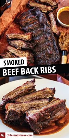 there are two pictures of different types of ribs on the table and in front of them