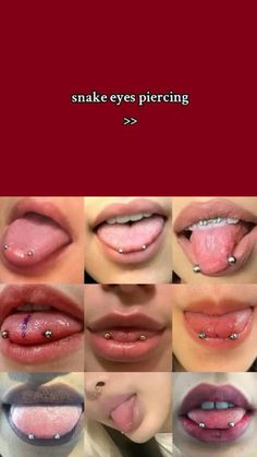 various images of different types of lips with piercings on them and the words snake eyes piercing