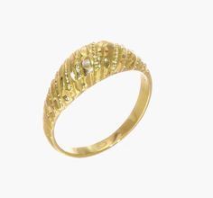 Thanks for stopping by. We are pleased to present one of our most beautiful creations for your jewelry collection. Here is an opportunity to acquire a gorgeous gold ring. More details below: * Theme: Dome * Material: 14k gold (Yellow) * Size: choose from sizes given * Band Width:  Tapered 2mm to 7 mm * Average Weight: 2 gr *Please allow 5 business days for production. Made to order. Please be sure of ring size. ---+---+---+---+---+---+---+---+---+---+---+---+---+---+---+---+---+-- Gorgeous item handmade in South Carolina, USA. We are a manufacturer of fine jewelry and we specialize in Gold, Platinum,  Natural and modern Lab Grown Gemstones. All of our pieces are manufactured in the USA. We are here to serve you. Please let us know if any questions, we are here to help. Stock# JJQGK3882-013 Vintage Yellow Gold Engraved Dome Ring, 14k Gold Dome Ring For Gifts, Fine Jewelry Style, Victorian Yellow Gold Domed Rings, Antique Hallmarked Yellow Gold Dome Ring, Vintage 14k Gold Dome Ring, Tarnish Resistant, Yellow Fashion, Gold Bands, Beautiful Bracelet, Vintage Stil