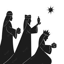 three wise men carrying gifts in their hands, and the star above them is shining