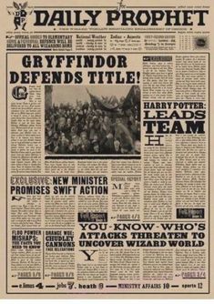 the daily prophet newspaper front page with an article about gryffindor defends title