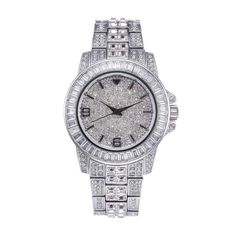 Iced Up London Watch White Gold Plated Iced Out Watch <br> Baguette Shine <br> (White Gold) Mens Gold Bracelets, Diamond Quartz, Waterproof Watch, Diamond Watch, Stainless Steel Band, Bling Bling, Silver Watch, Quartz Movement, Quartz Watch