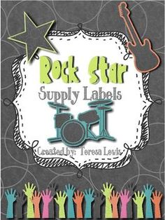 the rock star supply label is in front of many colorful hand - drawn hands and stars