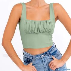 Orcajump - Square Neck Crop Cami Top, Sexy Fashion Summer Sleeveless Slim Fit Cami Top, Women's Clothing Crop Cami Top, Cropped Cami, Cami Crop Top, Top Women, Fashion Summer, Cami Top, Cami Tops, Square Neck