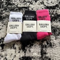 -3 Pairs -Brand New. -Authentic. Gallery Department, Customized Socks, Gallery Dept, Custom Socks, Athletic Socks, Black White Pink, Recycled Materials, Pink Black, Pink Color