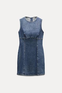 DENIM TRF DRESS - Blue | ZARA United States Zara Blue Dress, Fitted Denim Dress, Zara Denim Dress, Rene Magritte, Sleeveless Short Dress, Cardigan Sweater Jacket, Shirt Blouses Tops, Tshirt Skirt, Short En Jean