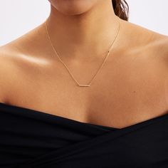 "1- P R O D U C T ∙  D E S C R I P T I O N Remember that diamonds are a girl's best friend when the diamond is too precious to wear. So keep our 14k real gold diamond bar necklace close, especially around your neck. 2- P R O D U C T ∙  D E T A I L S Diamond Quality: * Diamond carat: 0.10 ct. * Clarity: VS2 * Color: F-G * Cut: Excellent cut * Diamond type: Natural * Setting type: Prong setting Gold material: 14K solid gold Choice of gold color: Yellow gold, Rose gold, White gold * Chain length:  14\"/XS 16\"/S 18\"/M 20\"/L Dimensions: *Pendant Height: 2 mm  *Pendant Width: 19 mm  3- S H I P P I N G ∙ A N D ∙ R E T U R N S We know you're excited to get your hands on your order, and we're just as excited to get it in your hands. We take pride in the care and attention we show to each order a Gold Bar Pendant Necklace, Dainty Bar Necklace, Gold Bar Pendant, Gold For Women, Diamond Bar Necklace, Bar Pendant Necklace, White Gold Chains, Meaningful Jewelry, Diamond Bar