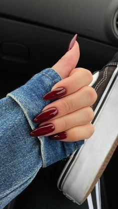 almond red nails, deep red, cherry red, nail polish, nails, nail inspo, elegant nails, amazon nail polish, red nail polish, long nails, gel nails, acrylic nails Kutek Disney, Smink Inspiration, Work Nails, Classy Acrylic Nails, Makijaż Smokey Eye, Red Nail, Manicure Y Pedicure