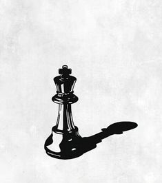 a black and white photo of a chess piece with the shadow of a king on it