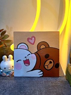 Mini Easy Painting Ideas, Cute Cartoon Canvas Paintings, Milk And Mocha Bear Painting, Canvas Painting For Birthday, Milk And Mocha Painting, Canvas Painting For Birthday Gift, Canvas Painting Ideas For Birthday Gift, Cute Cartoon Paintings Easy, Mini Paintings Ideas Aesthetic