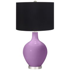 a purple lamp with a black shade on it