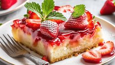 a slice of cheesecake with strawberries on top