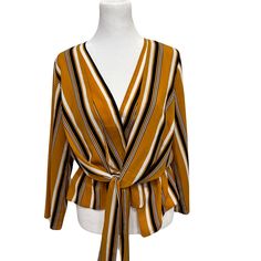 Topshop Asymmetrical Mustard/ Striped Blouse 100% Polyester Questions? Leave A Comment Below! Stripe Blouse, Striped Blouse, Gold Yellow, Leave A Comment, Mustard, Top Shirt, Topshop, Size 2, Top Blouse