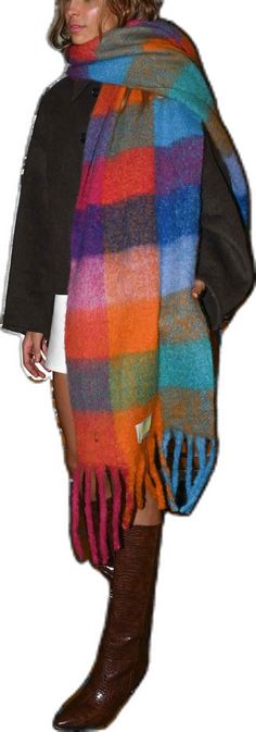 Multicolor Fringed Scarves For Fall, Multicolor Fringe Scarves For Fall, Multicolor Scarves For Cold Weather In Fall, Plaid Shawl Scarf For Fall, Fall Plaid Shawl Scarf, Fall Multicolor Fringe Shawl, Multicolor Shawl Scarves For Fall, One-size Multicolor Scarf For Fall, Trendy Blue Scarf For Fall