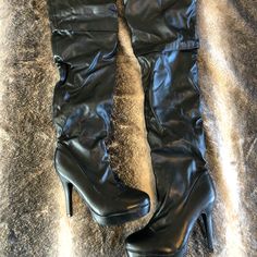 New Without Tags, Women’s Black Leather Over The Knee Boots. Size 9. Only Worn Once. Thigh High Faux Leather Heels For Night Out, Leather Thigh-high Boots For Night Out, Leather Thigh-high Heels For Night Out, Thigh High Leather Heels For Night Out, Thigh-high Leather Heels For Night Out, Black Thigh-high Faux Leather Heels, Polyurethane Heels For Night Out In Fall, Leather Thigh High Heels For Fall, Thigh High Leather Heels For Fall