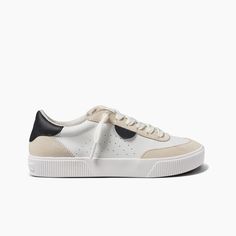 Women's Lay Day Seas Shoes in White Black Lese | REEF® Woman Laying, No Tie Laces, Small Sunglasses, The Reef, Sporty Sneakers, Womens Slides, Leather Slides, Classic Sneakers, Watch List