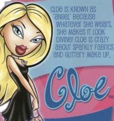 a drawing of a blonde haired girl with her hand on her hip and the words cloe above it