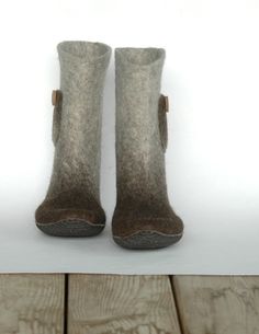 Hand felted women boots Natural and Easy woolen shoes by jurgaZa Rustic Brown Winter Boots, Cozy Brown Boots With Round Toe, Cozy Brown Round Toe Boots, Handmade Brown Winter Boots, Felted Shoes, Felt Boots, Felt Ideas, Spinning Wheels, Cheap Boots