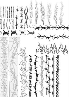 various barbed wire designs are shown in black and white