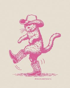 a drawing of a cat wearing a cowboy hat and boots with the words wildinpoints on it