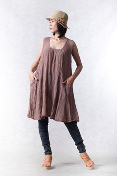 NO.19 Dusty Pink Cotton Tunic Pleated Front Long by JoozieCotton Bohemian Lounge, Gauze Clothing, Rectangle Body Shape, Cotton Gauze Fabric, Loose Tunic, Natural Boho, Mori Kei, Wear With Leggings, Cotton Tunic