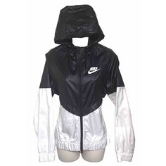 Nike Womens Medium Black & White Glossy Vintage 1990s Full Zip Vented Hooded Windbreaker. Two side pockets. In nice condition. Measurements: Pit to Pit: 22" Sleeve Length (from center label): 32.5"  Length (from bottom of collar): 27" Womens Jackets, Nike Vintage, Nike Womens, Nike Women, Jackets & Coats, Jackets For Women, Black White, Sleeve Length, Nike