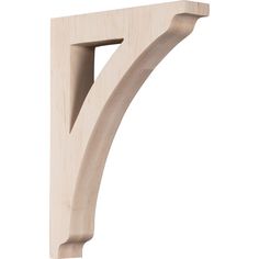 an unfinished wooden shelf bracket with the corner cut out to show it's design