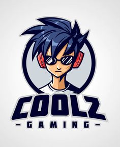 cool gaming logo with headphones and an evil look on his face, in the middle of