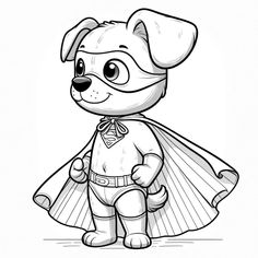 a cartoon dog with a cape on it's head, standing in front of a white background