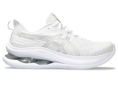 Women's GEL-KINSEI MAX | White/Pure Silver | Running Shoes | ASICS Asics Sneakers With Cushioned Footbed For Light Exercise, Asics Cushioned Sneakers For Exercise, Asics Running Shoes With Cushioned Footbed For Light Exercise, Asics Running Shoes With Arch Support For Trail, Asics Running Shoes With Arch Support For Trail Running, Dynamic Asics Running Shoes With Shock Absorption, Sporty Asics Running Shoes For Light Exercise, Asics Dynamic Running Shoes With Gel Cushioning, Asics Running Shoes With Gel Cushioning For Light Sports