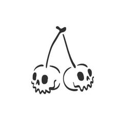 two cherries with faces drawn in black ink on a white background, each one has a