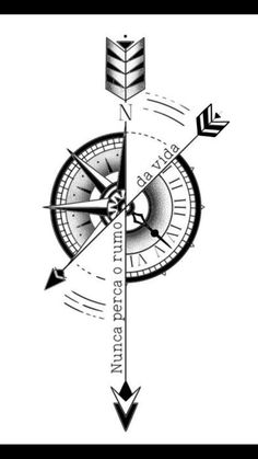 a compass with arrows pointing to the right and left directions on it, in black and white