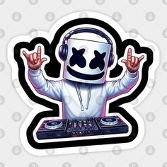 a sticker with a dj in headphones on it's face and hands