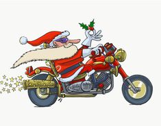 santa claus riding on a motorcycle with stars