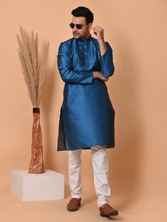 Silk weaving kurta pajama for all festive occassion and wedding purpose Indian designer party wear kurta pyjama for men's ethnic wear for all kind of occassion   Care instruction: dry clean  Top color: fabric:cotton silk  Package include:  top-kurta  Bottom-(pyjama) churidar pants Style- traditional kurta pyjama  Material-art silk Let us know the length you want A. Below  knee B. Above knee  Product size guidance: please refer to chest size measurement in the size chart for your correct size  Slightly colour variation may be there due to camera resolution Any specification feel free to message us Mens Ethnic Wear, Traditional Kurta, Party Wear Kurta, Men's Ethnic Wear, Kurta Pyjama, Silk Kurta, Diwali Festival, Indian Man, Party Kleidung