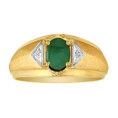 Emerald Ring | May Birthstone | 3/4ct Men's Emerald and Diamond Ring in Yellow Gold | SuperJeweler 2 Diamond Ring, Blue Sapphire Jewelry, Contrasting Textures, Natural Ruby Ring, Natural Emerald Rings, White Diamond Ring, Blue Sapphire Rings, Natural Blue Sapphire, Sapphire Jewelry