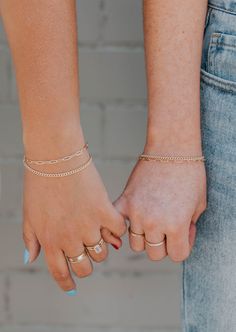 Never a wallflower. You demand to be seen AND heard. Dani + Sonny Chain. Bracelet is adjustable from 6.5 - 7". Available in 14kt Gold Fill. Rani is styling it with our Raye Ring, Sunny Ring and Confetti Ring. Shop our complete Friendship Bracelet Collection. Handmade in Eau Claire, WI. Our jewelry is handmade so each piece will be unique and may vary slightly from what is pictured. Confetti Ring, To Be Seen And Heard, Adornment Jewelry, Everyday Wear Jewelry, Backdrops Necklace, Permanent Jewelry, Hoop Charms, Bracelet Collection, Jewelry Cleaner