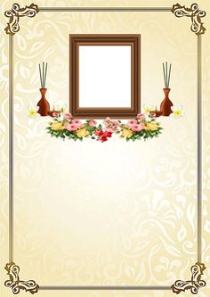 an ornate frame with flowers and candles on the side, in front of a floral background