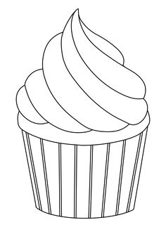 a cupcake with icing on top is shown in black and white, as well as