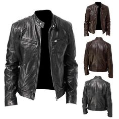 Arrive the USA's Destination around 7~13 DAYS IMPORTANT DISCLAIMER: This product is faux leather. It is made of high quality PU or polyurethane/vinyl leather. Elevate your style with this men's leather jacket, perfect for the fashion-forward biker. The outer shell is made from high-quality PU Leather, ensuring durability and comfort. The jacket comes in a matte black color, with a sleek motorcycle style that is sure to turn heads. The jacket is designed for regular wear and is available in a variety of sizes. It features a classic biker theme, making it perfect for those who love to ride. Whether you're hitting the open road or just out on the town, this jacket is sure to be a stylish addition to your wardrobe. NOTE: Product may appear slightly different from the image due to lighting. Trendy Leather Jacket, Motorcycle Leather Jacket, Winter Suits, Tailored Clothes, Pu Jacket, Mens Jackets Casual, Leather Stand, Zippered Cardigan, Men's Leather Jacket