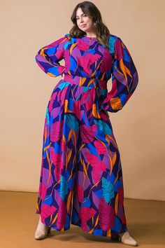 DARE TO TAKE THE WOVEN JUMPSUIT l FLYING TOMATO | Flying Tomato Spring Long Sleeve Purple Jumpsuits And Rompers, The Dare, Flying Tomato, Vintage Inspired Design, Look Your Best, Plus Size Dresses, Round Neckline, To Look, Fitness Models