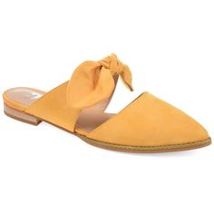 If you love mules and you love bows, say hello to the Telulah mule by Journee Collection. This beautiful flat is a classic with its pointed toe, and big bow accent. You can never go wrong with a shoe like this. Slip it on, and you’re good to go! At Journee Collection, our flat styles will have you looking just as professional as the boss at work to having the cutest shoes when you go out for the night. Womens Clogs And Mules, Bow Mules, Mule Flats, Clogs And Mules, Platform Block Heels, Point Shoes, Women's Mules, Shoe Carnival, Womens Mules