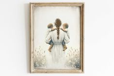 an oil painting of two women and a child in white dresses with their arms around each other