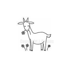 a black and white drawing of a goat with flowers on it's back legs