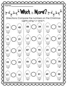 christmas math worksheet with numbers and lights