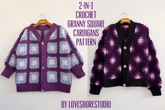 two crochet granny square cardigans pattern by loveshoestudio