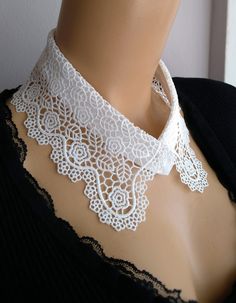 BUY 1 GET 1 FREE !  Stylish detachable floral white lace collar with button .  It can be worn on a sweater,  dress,  t-shirt, anything ... Collar is one size. Dimensions:  Neckline perimeter total : 44.5 cm  Collar width: 7 cm  Care : Only hand wash  Great Gift for your loves ones. Thanks for checking out my site, and looking at my products. If you have any questions or would like to see more photos please don't hesitate to contact me.  Stored in smoke free area Elegant Fitted Collars For Spring, White Detachable Fitted Collar, White Fitted Detachable Collar, Elegant Fitted Lace Collar, White Fitted Peter Pan Collar, Spring Fitted Lace Collar, White Lace Collar For Spring, White Lace Peter Pan Collar, Elegant White Lace Collar