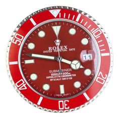 ROLEX Officially Certified Perpetual Yacht Master II Luxury Wall Clock Watch Good condition, working. Luminous Hands Sweeping hand (not ticking) Quartz Movement (requires 2x AA battery) Classic Red Watches With Date Display, Formal Red Watch Accessories With Analog Display, Red Watch Accessories With Subdials As A Gift, Red Analog Display Watch Accessories As Gift, Formal Red Watch With Analog Display, Red Formal Watch Accessories With Analog Display, Timeless Red Watch Accessories With Round Dial, Timeless Red Watch With Analog Display, Luxury Red Watch With Date Indicator